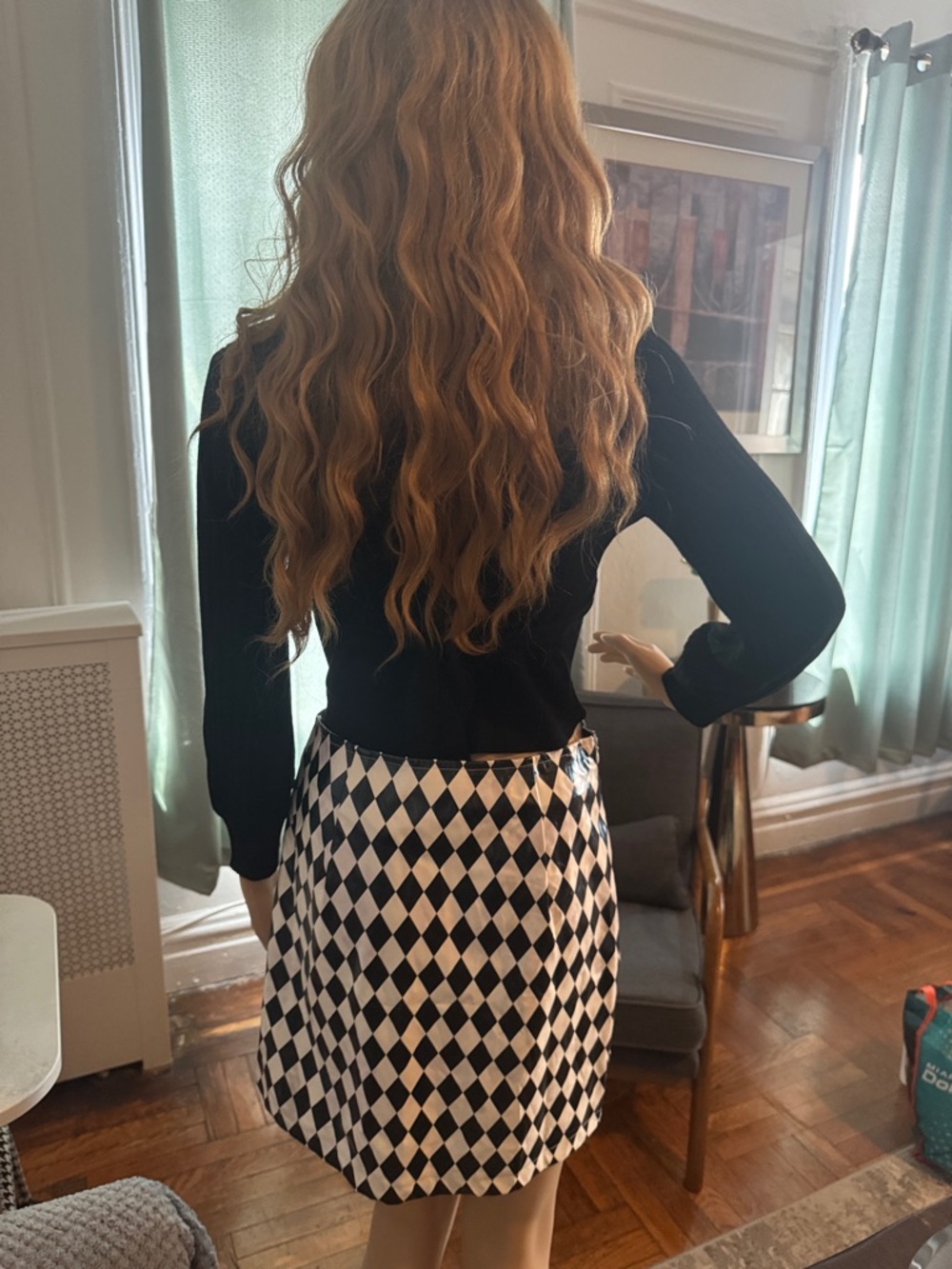 Black & White Diamond-Print A-Line Skirt - Picture 3 of 5